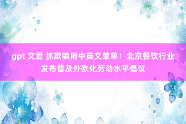 gpt 文爱 抓欺骗用中英文菜单！北京餐饮行业发布普及外欧化劳动水平倡议