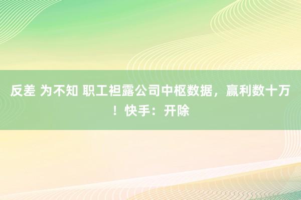 反差 为不知 职工袒露公司中枢数据，赢利数十万！快手：开除