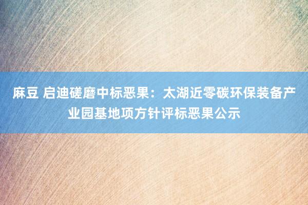 麻豆 启迪磋磨中标恶果：太湖近零碳环保装备产业园基地项方针评标恶果公示