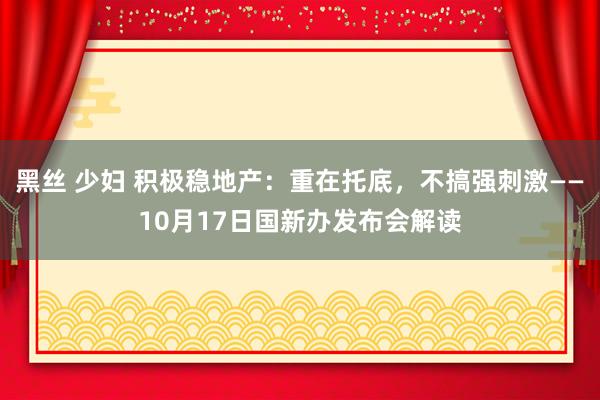 黑丝 少妇 积极稳地产：重在托底，不搞强刺激——10月17日国新办发布会解读