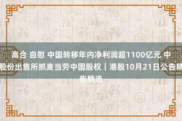 高合 自慰 中国转移年内净利润超1100亿元 中信股份出售所抓麦当劳中国股权｜港股10月21日公告精选